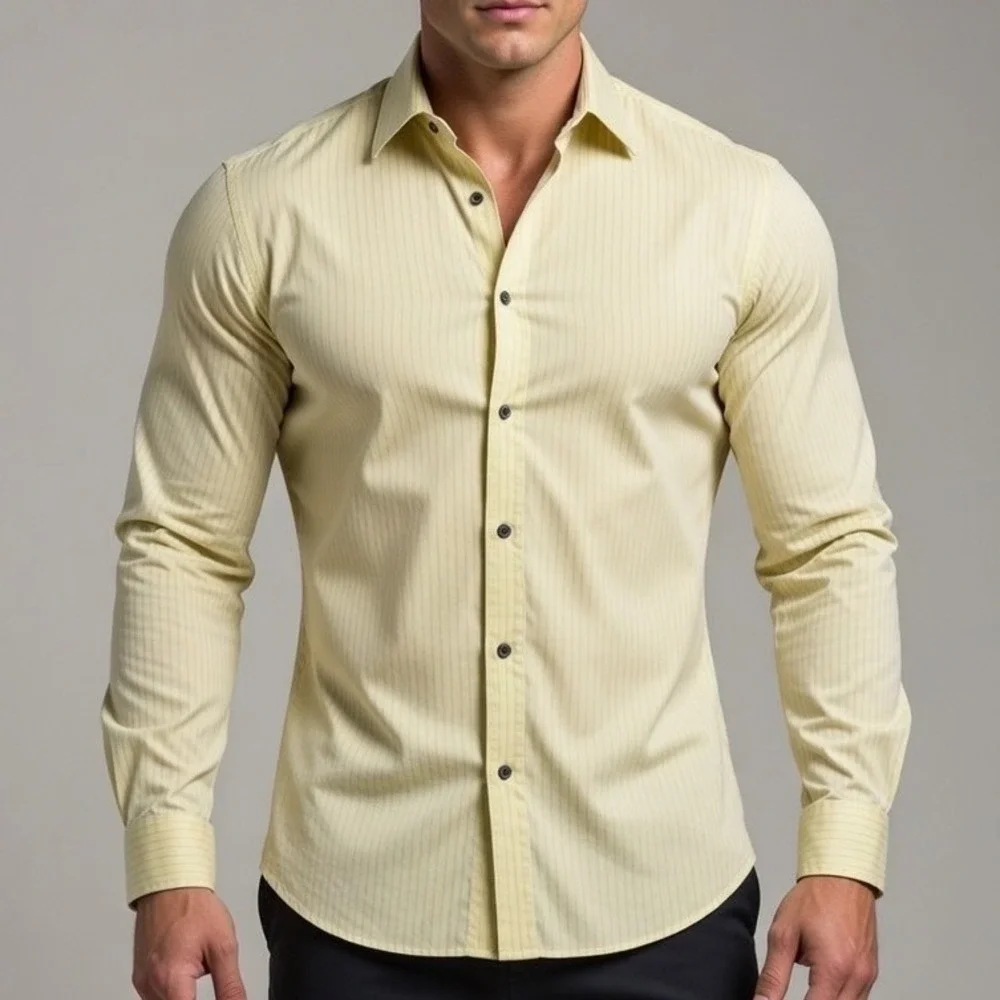 Banana Republic Mens Relaxed Fit Striped Button Up Shirt Yellow‎ Cotton Large